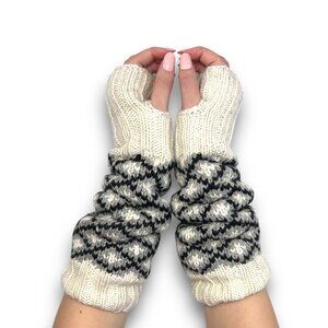Handmade Knit Alpaca Wool Fingerless Gloves Fleece-Lined Texting Womens